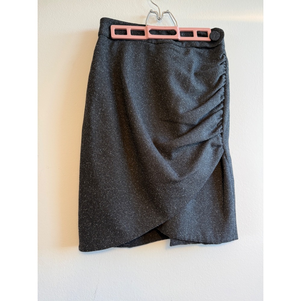 Robert Rodriguez‎ Charcoal Grey Wool Silk Blend Draped Ruched Wrap Skirt Size 6